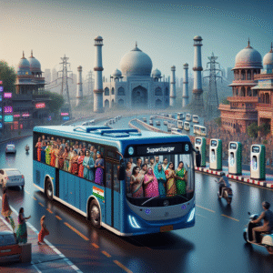 An image illustrating NueGo Celebrates Three Years Leading India's Electric Bus Travel  The Evolution of NueGo in India's Transportation Landscape